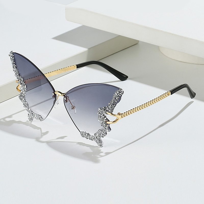DL Glasses wholesale butterfly oversized sunglasses designer rhinestones frameless eyewear gradient lens women lunettes