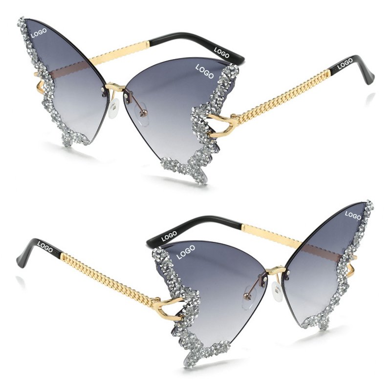 DL Glasses wholesale butterfly oversized sunglasses designer rhinestones frameless eyewear gradient lens women lunettes