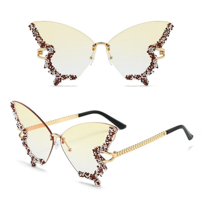 DL Glasses wholesale butterfly oversized sunglasses designer rhinestones frameless eyewear gradient lens women lunettes