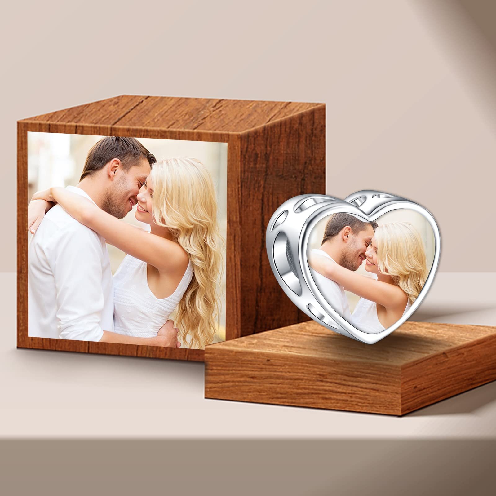 Shuozhen host sales Copper custom l heart-shaped photo frame photo beaded pendant jewelry