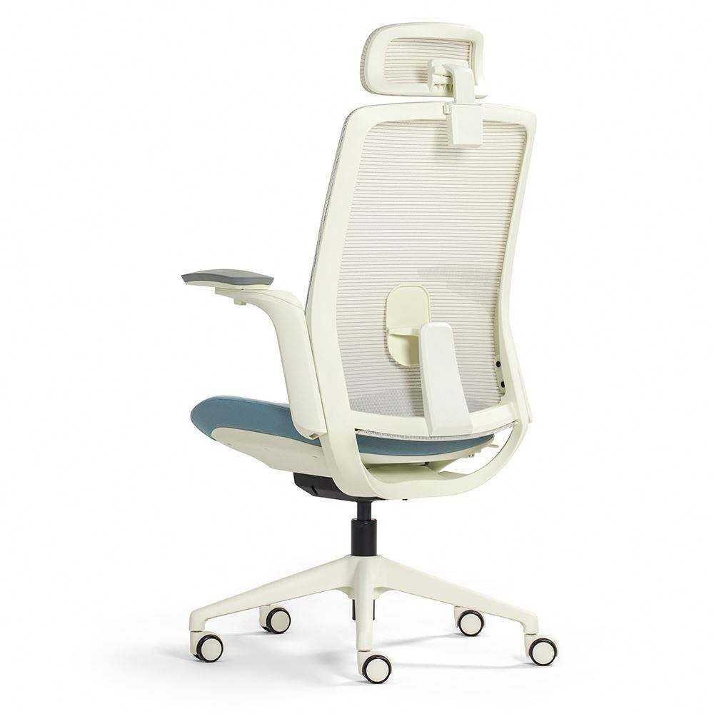 Customizable Ergonomic Breathable Mesh Fabric White Frame Staff Head Restraint Lumbar Support Office Chair