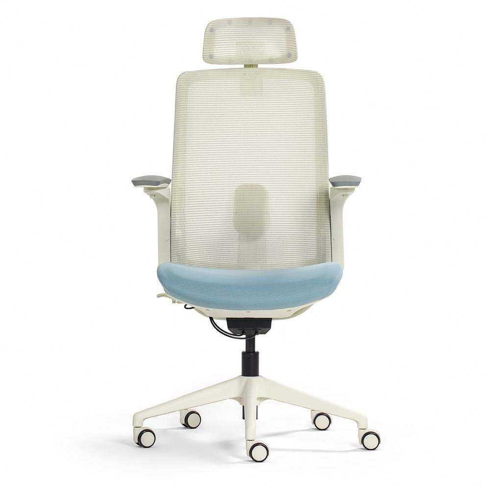 Customizable Ergonomic Breathable Mesh Fabric White Frame Staff Head Restraint Lumbar Support Office Chair