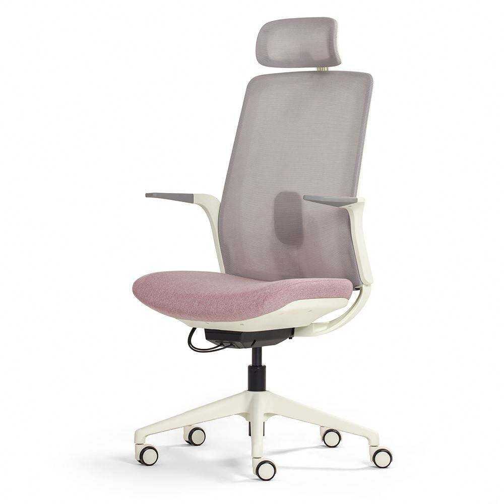 Customizable Ergonomic Breathable Mesh Fabric White Frame Staff Head Restraint Lumbar Support Office Chair