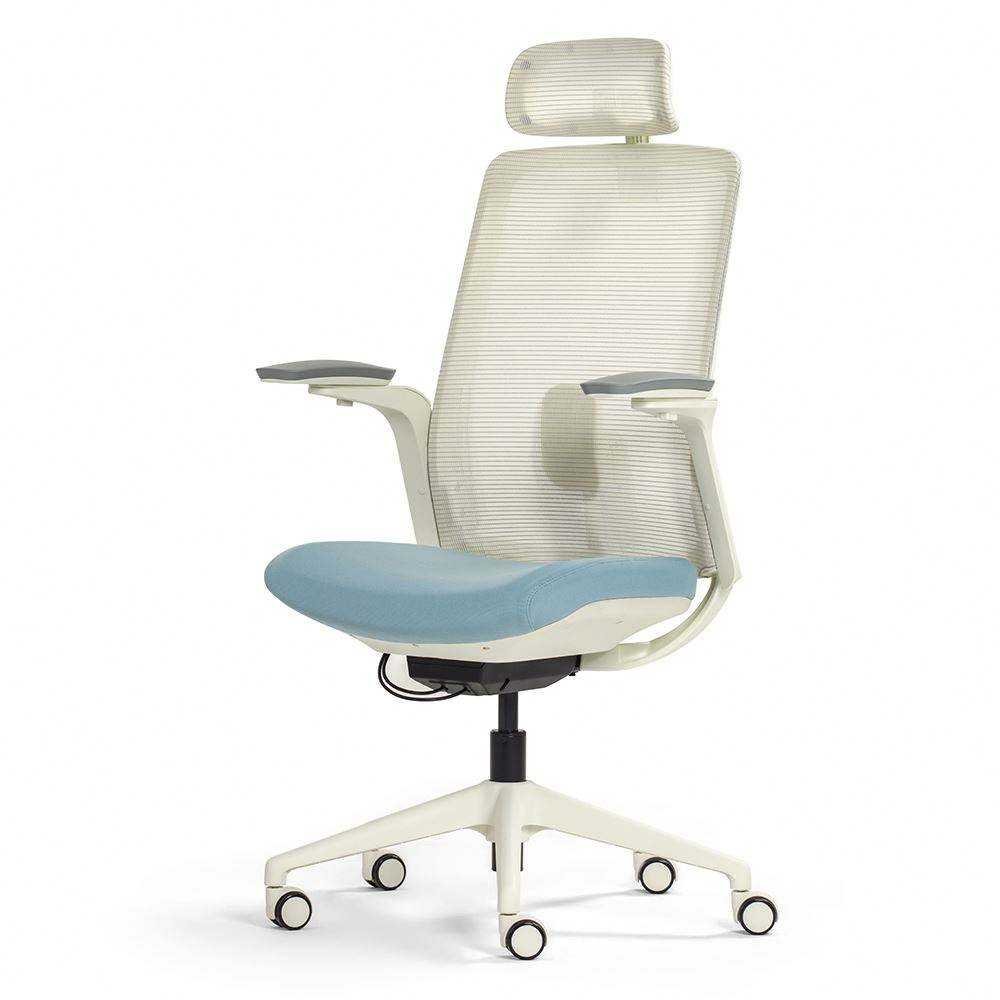 Customizable Ergonomic Breathable Mesh Fabric White Frame Staff Head Restraint Lumbar Support Office Chair