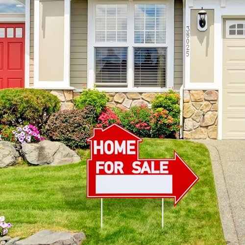 Home for Sale Signs with Stakes 12 x 16 Inch Double Sided for Sale by Owner Yard Sign Directional Arrow Estate Sale Signs