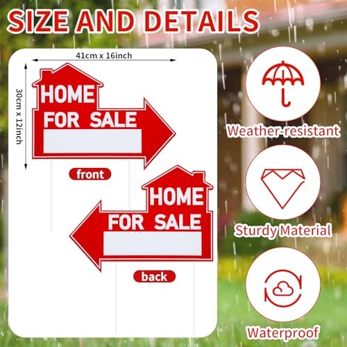 Home for Sale Signs with Stakes 12 x 16 Inch Double Sided for Sale by Owner Yard Sign Directional Arrow Estate Sale Signs