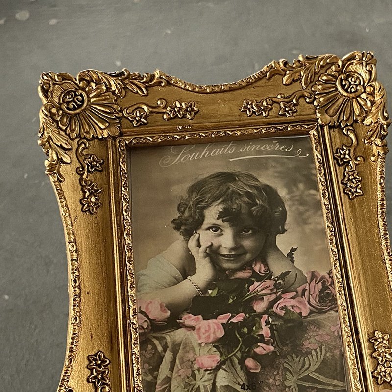 European Style Gold Distressed Wedding Photo Frame Creative French Children's Resin Photo Frame Durable Metal Silver Material