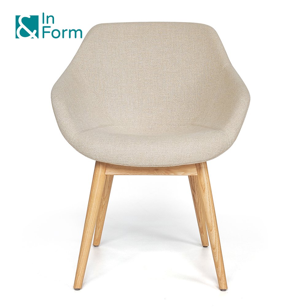 Chair Supplier Design Solid Ash Wood Base Arm Chair Moulded Foam Upholstery Smooth Armrest Contract Dining Room Chairs