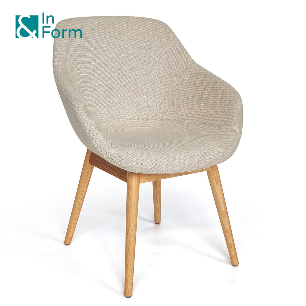 Chair Supplier Design Solid Ash Wood Base Arm Chair Moulded Foam Upholstery Smooth Armrest Contract Dining Room Chairs