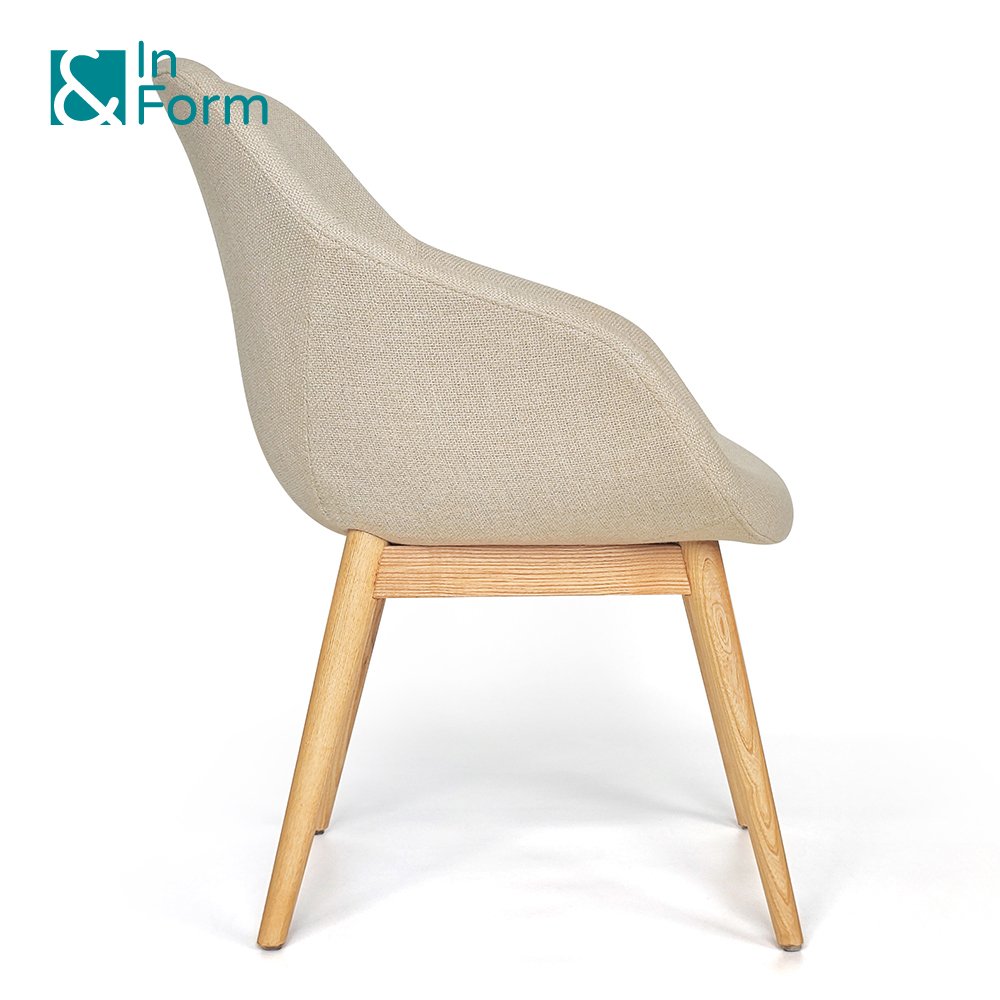 Chair Supplier Design Solid Ash Wood Base Arm Chair Moulded Foam Upholstery Smooth Armrest Contract Dining Room Chairs