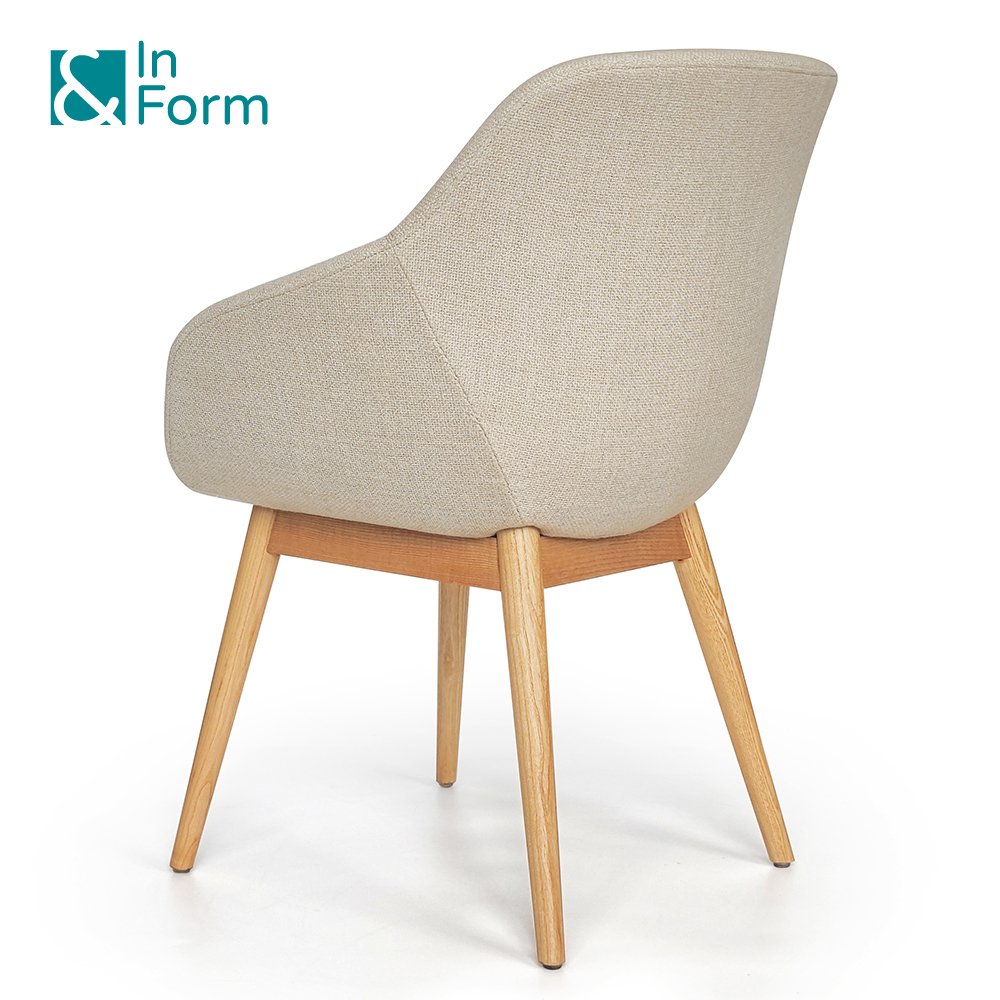 Chair Supplier Design Solid Ash Wood Base Arm Chair Moulded Foam Upholstery Smooth Armrest Contract Dining Room Chairs