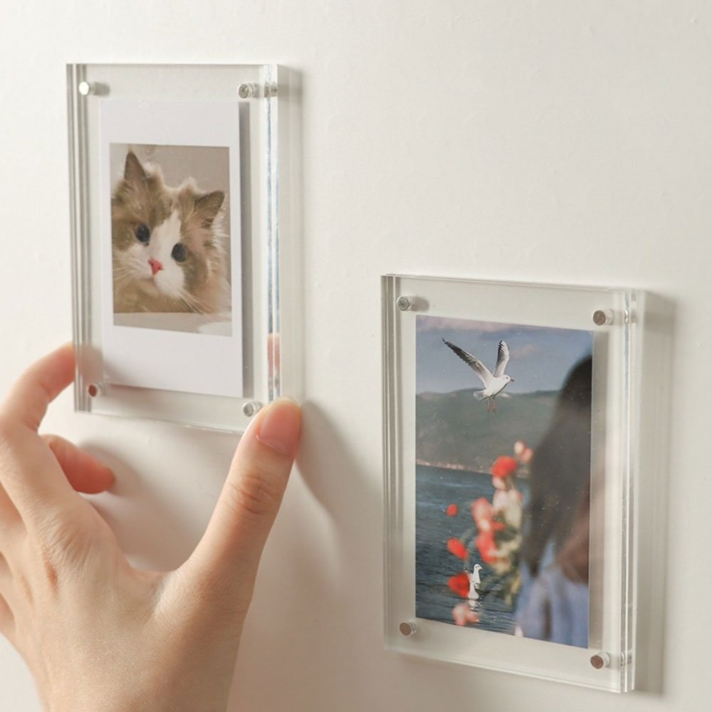 Factory wholesale 4x4 inch Double Sied Desktop Frames Acrylic crystal Magnet Photo Frame