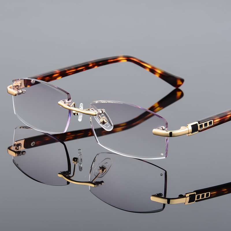 Rectangular rimless frames in stock high quality men's metal prescription eyewear eyeglasses reading glasses