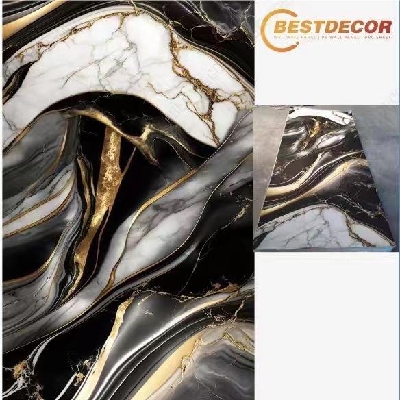 Paneles 3D PVC Material High Glossy UV Marble Sheet 3mm PVC Sheet Alternative Panel For Wall Decoration