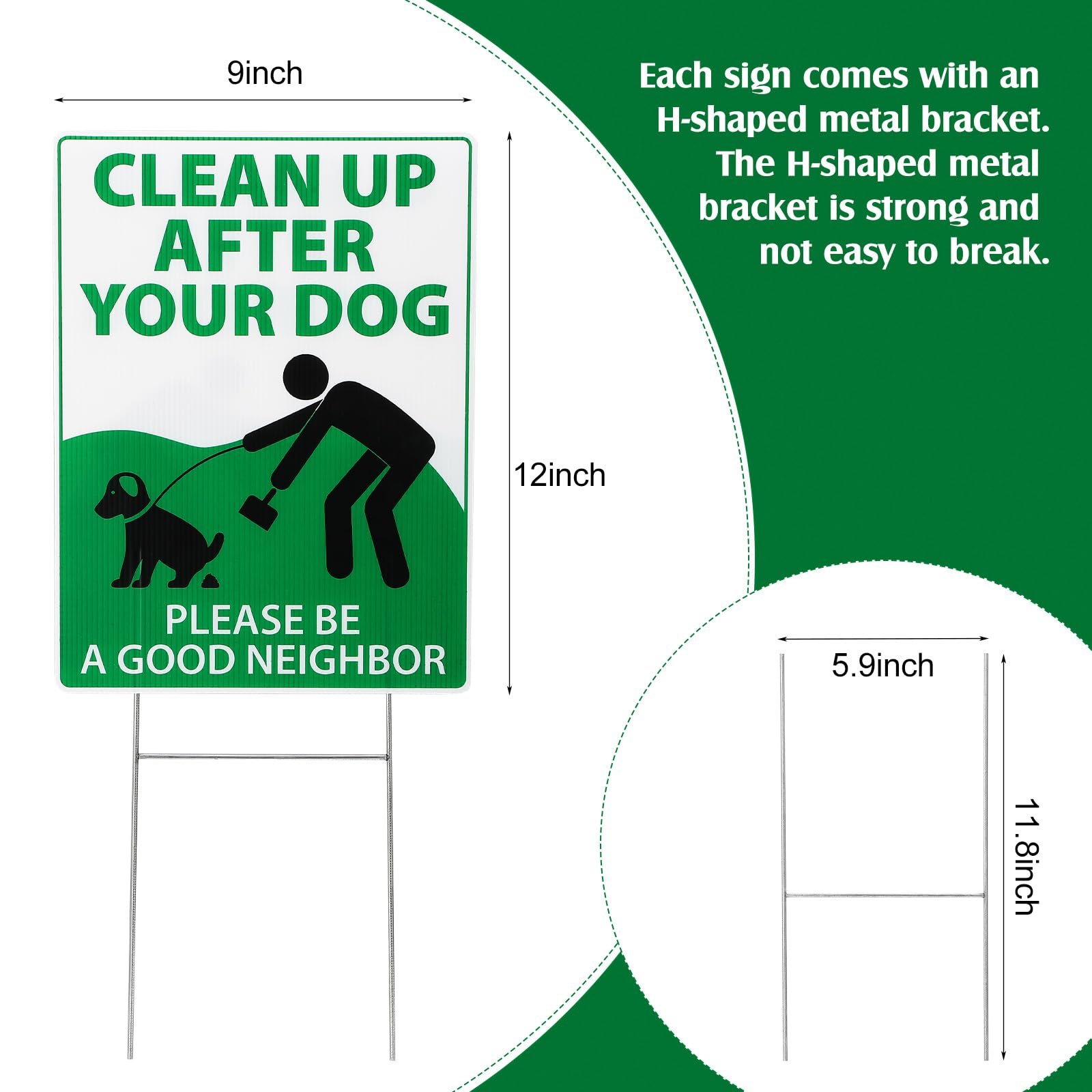 Yard Sign with Metal Wire H Stakes, UV resistance, Waterproof, Non Fading, Easy to Install No Pooping Dog Lawn Sign