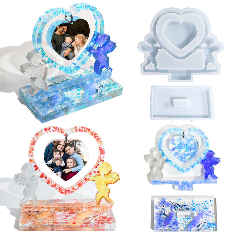 DLR1352 factory wholesale custom diy Valentine's Day gift lovers love Cupid picture frame silicone moulds home jewelry table
