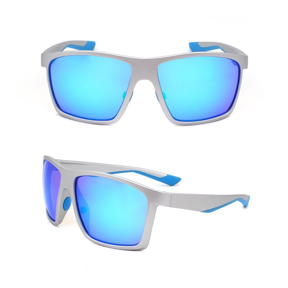 2023 good quality silver square frame mirrored polarized sunglasses custom sport sunglasses