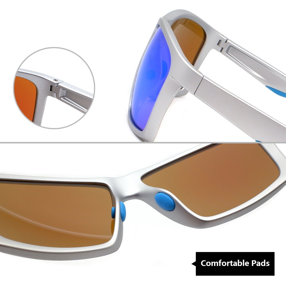 2023 good quality silver square frame mirrored polarized sunglasses custom sport sunglasses