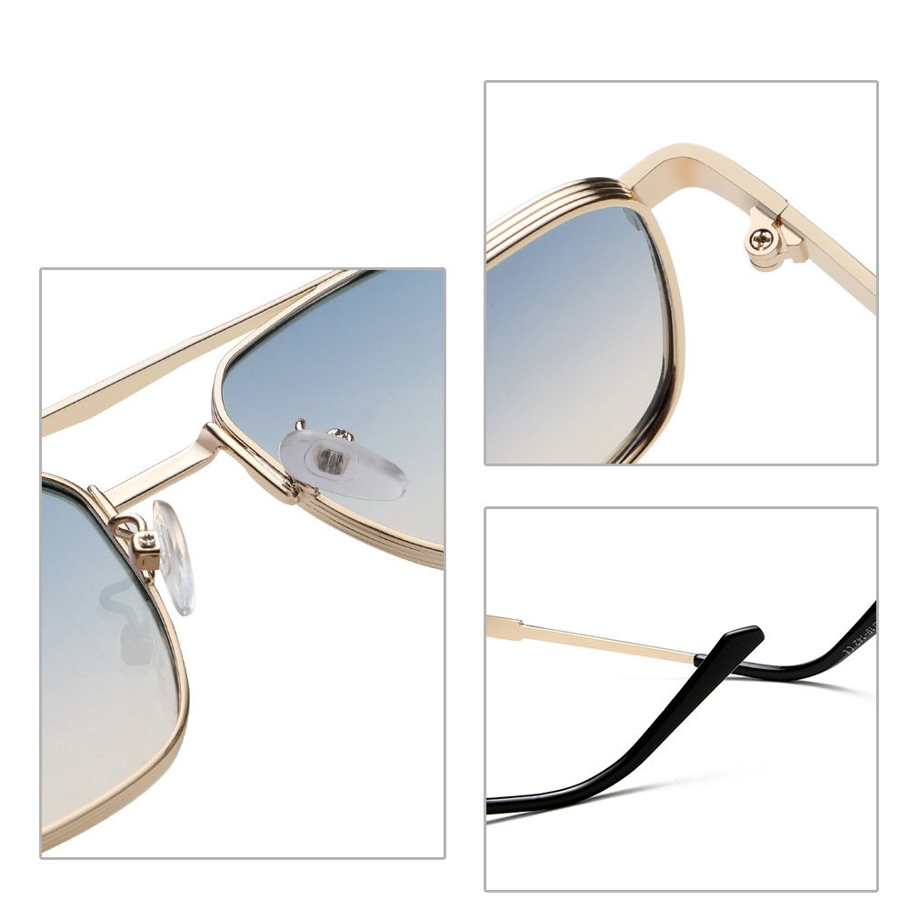 2024 Luxury New Fashion Premium Men Women Custom Sunglasses Gradient Lens Square Metal Frame Double Bridge Sunglasses