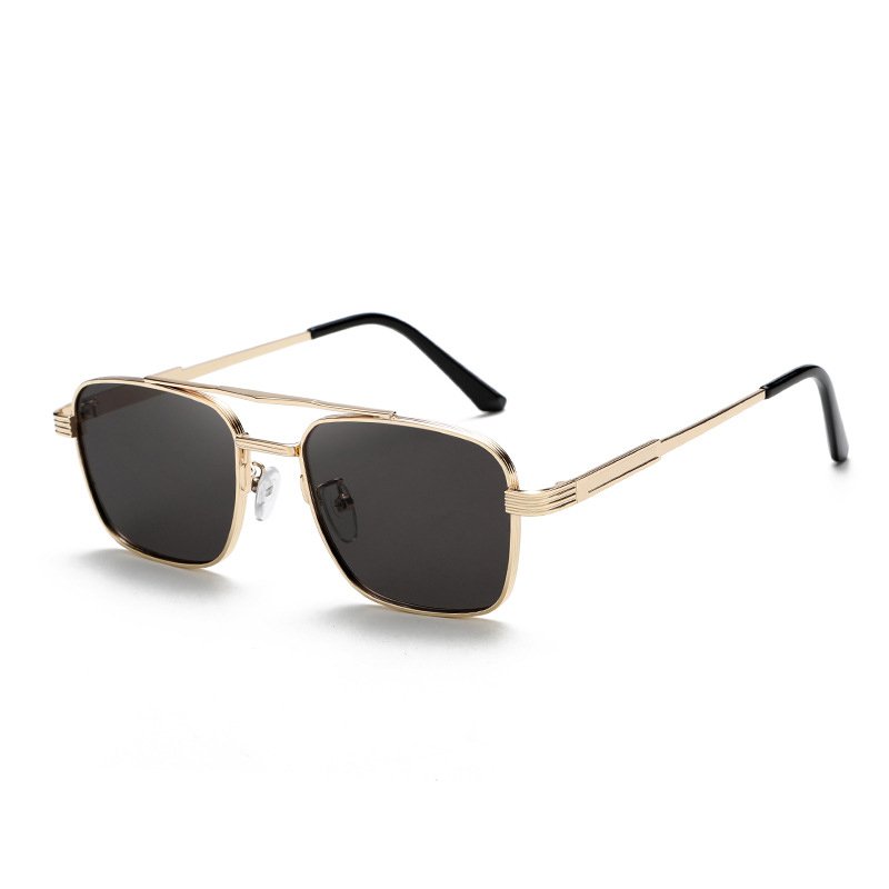 2024 Luxury New Fashion Premium Men Women Custom Sunglasses Gradient Lens Square Metal Frame Double Bridge Sunglasses