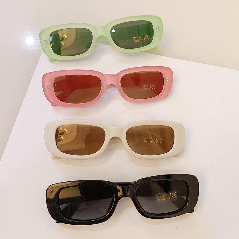 Custom Logo Cheap Candy Color Trendy Retro Rectangle Vintage small square Sunglasses shades UV400 sunglasses for women kids