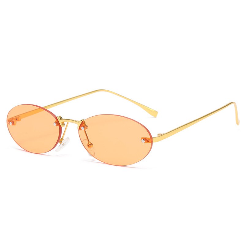 wholesale rimless metal popular oval fashion sun glasses women custom logo sunglasses for men