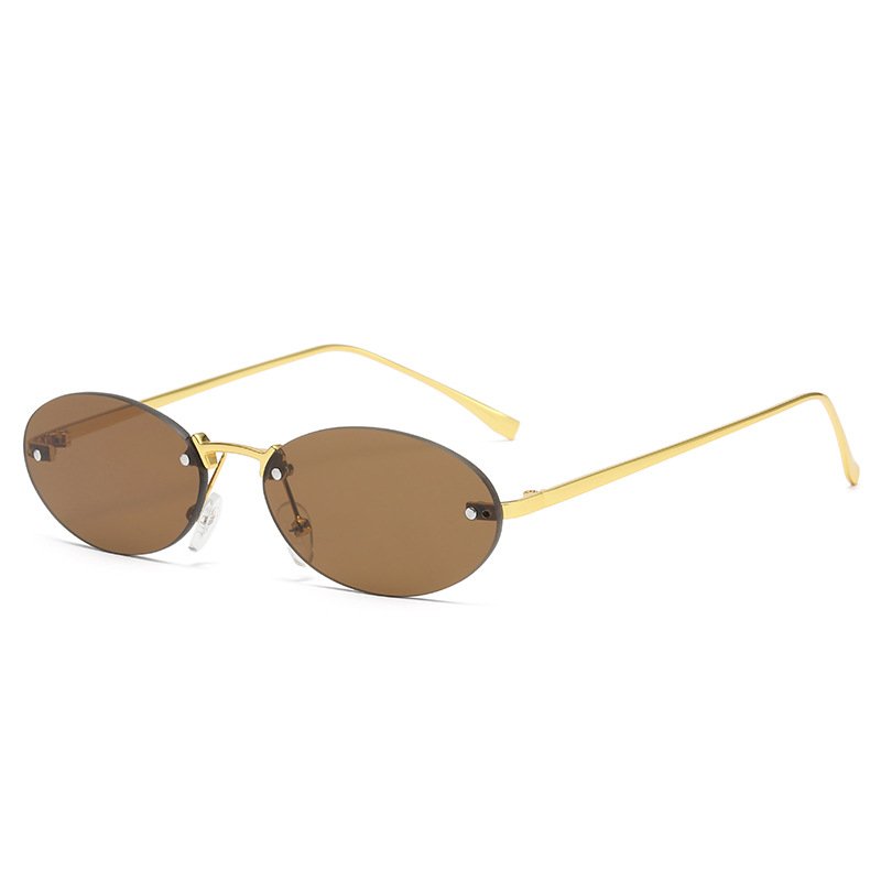 wholesale rimless metal popular oval fashion sun glasses women custom logo sunglasses for men