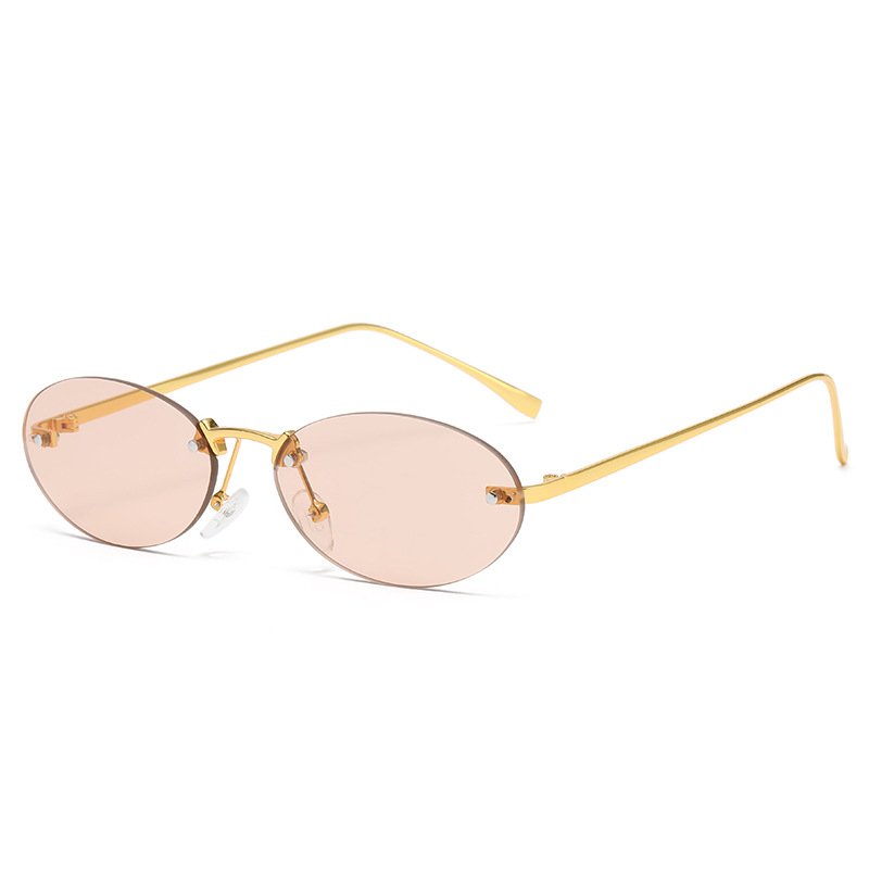 wholesale rimless metal popular oval fashion sun glasses women custom logo sunglasses for men