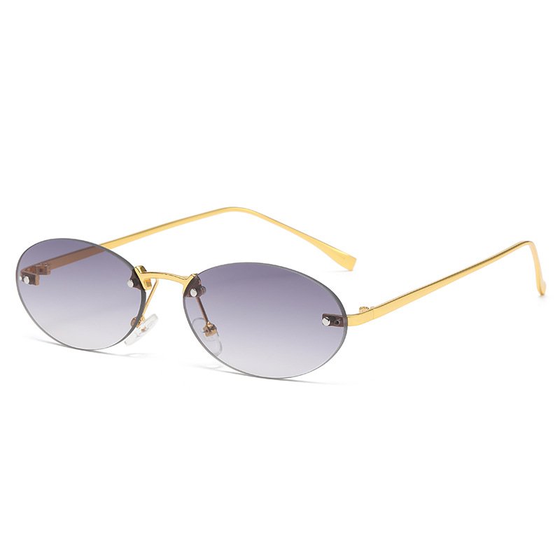 wholesale rimless metal popular oval fashion sun glasses women custom logo sunglasses for men