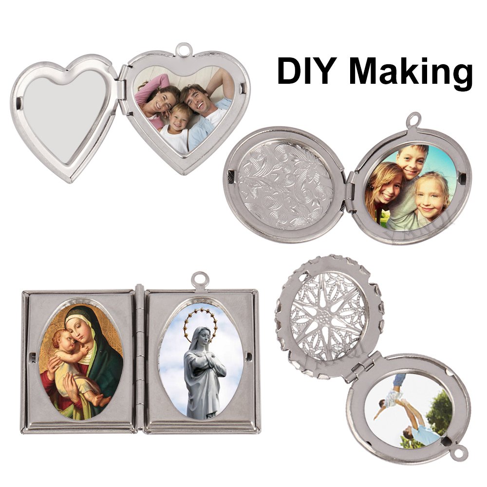 Stainless steel Heart Pendant Phase Box Accessories DIY Personality Heart Blank Photo Locket Frame Memory Charms Women men