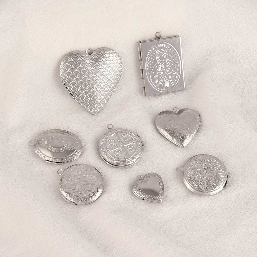 Stainless steel Heart Pendant Phase Box Accessories DIY Personality Heart Blank Photo Locket Frame Memory Charms Women men