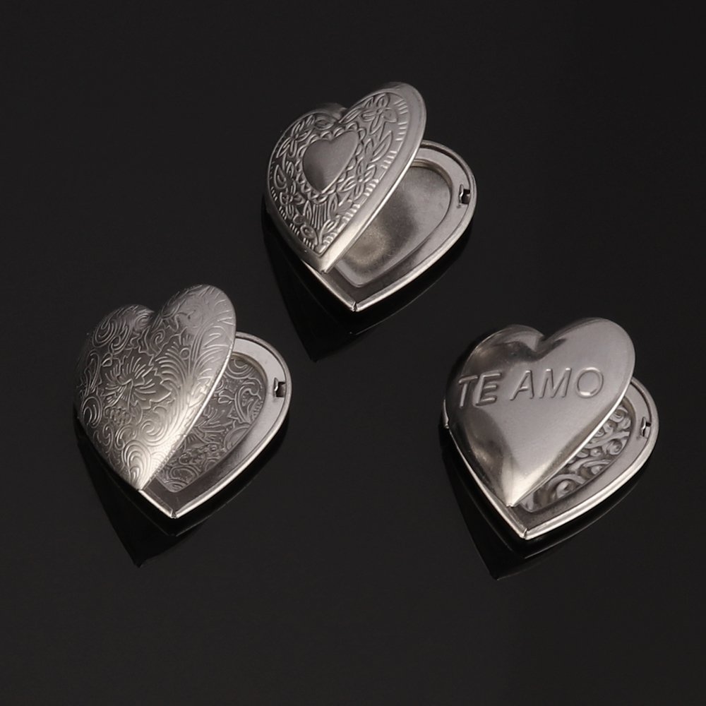 Stainless steel Heart Pendant Phase Box Accessories DIY Personality Heart Blank Photo Locket Frame Memory Charms Women men