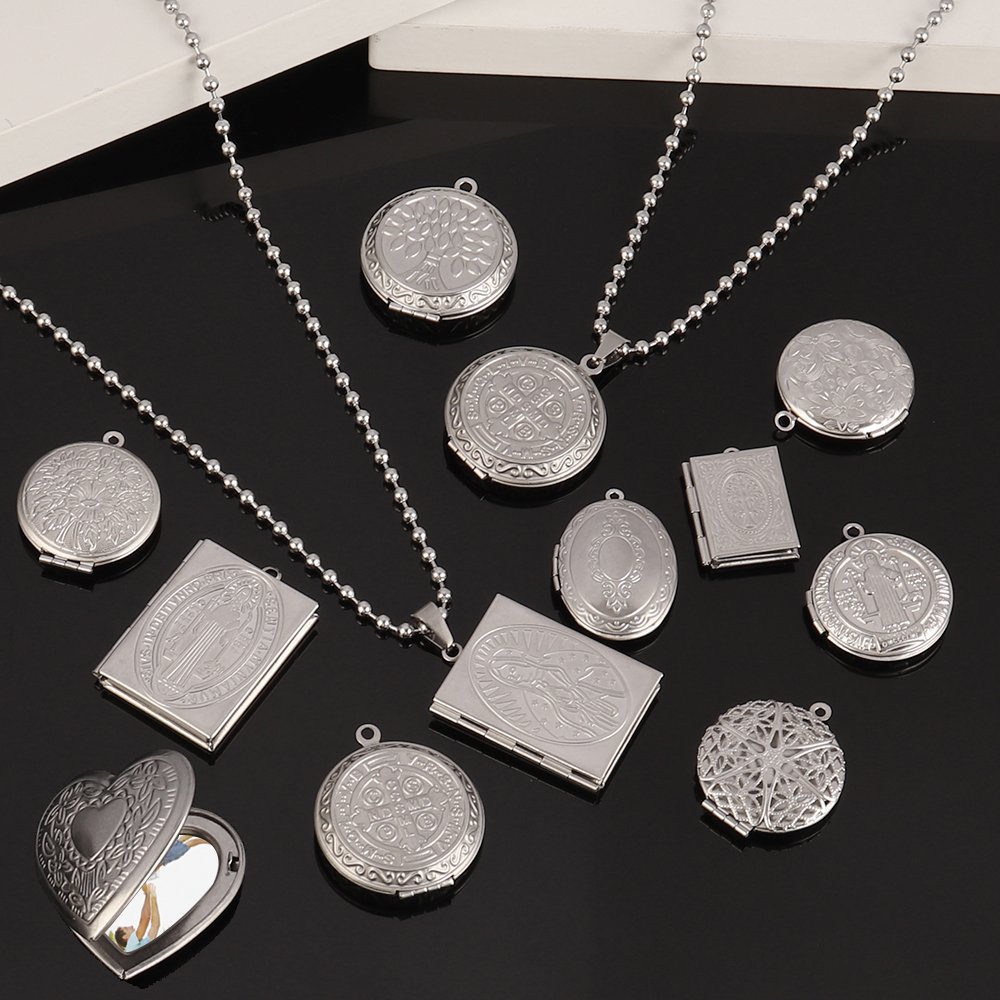Stainless steel Heart Pendant Phase Box Accessories DIY Personality Heart Blank Photo Locket Frame Memory Charms Women men