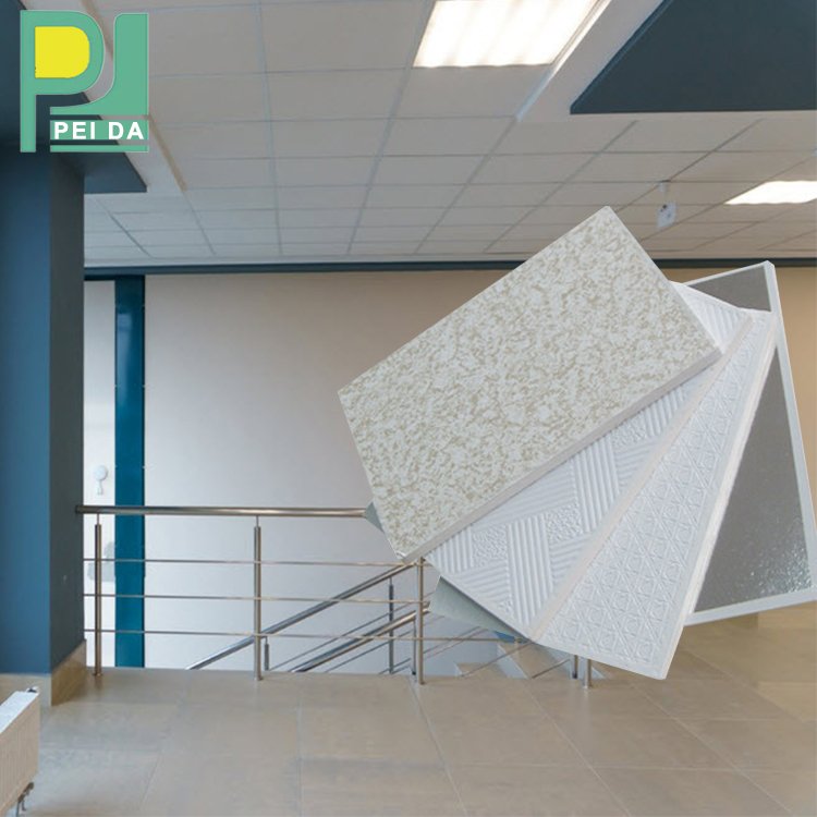 Vinyl Plasterboard Pvc Film Coated Gypsum Ceiling Tiles Frame Cheap Building Materials