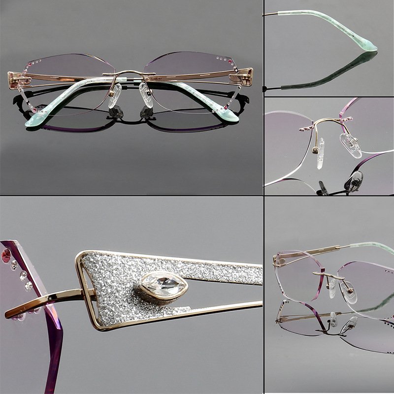 New Diamond Frameless Trimmed Pure Titanium Optical Spectacle Frame with Anti-Blue Light Myopia Glasses