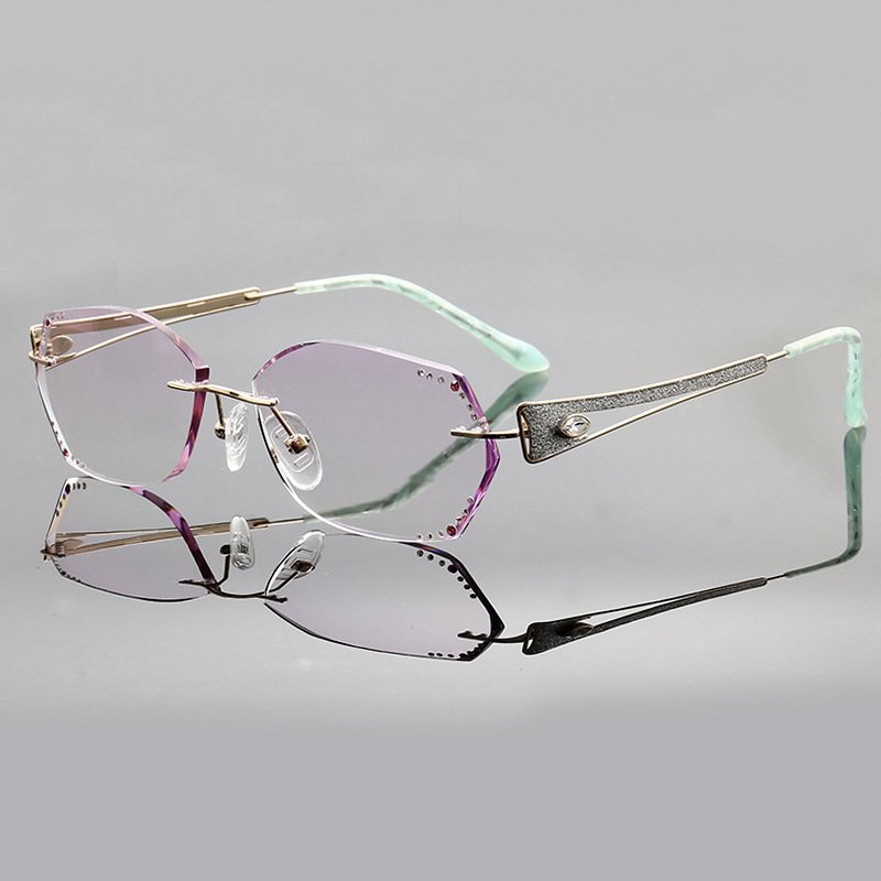 New Diamond Frameless Trimmed Pure Titanium Optical Spectacle Frame with Anti-Blue Light Myopia Glasses