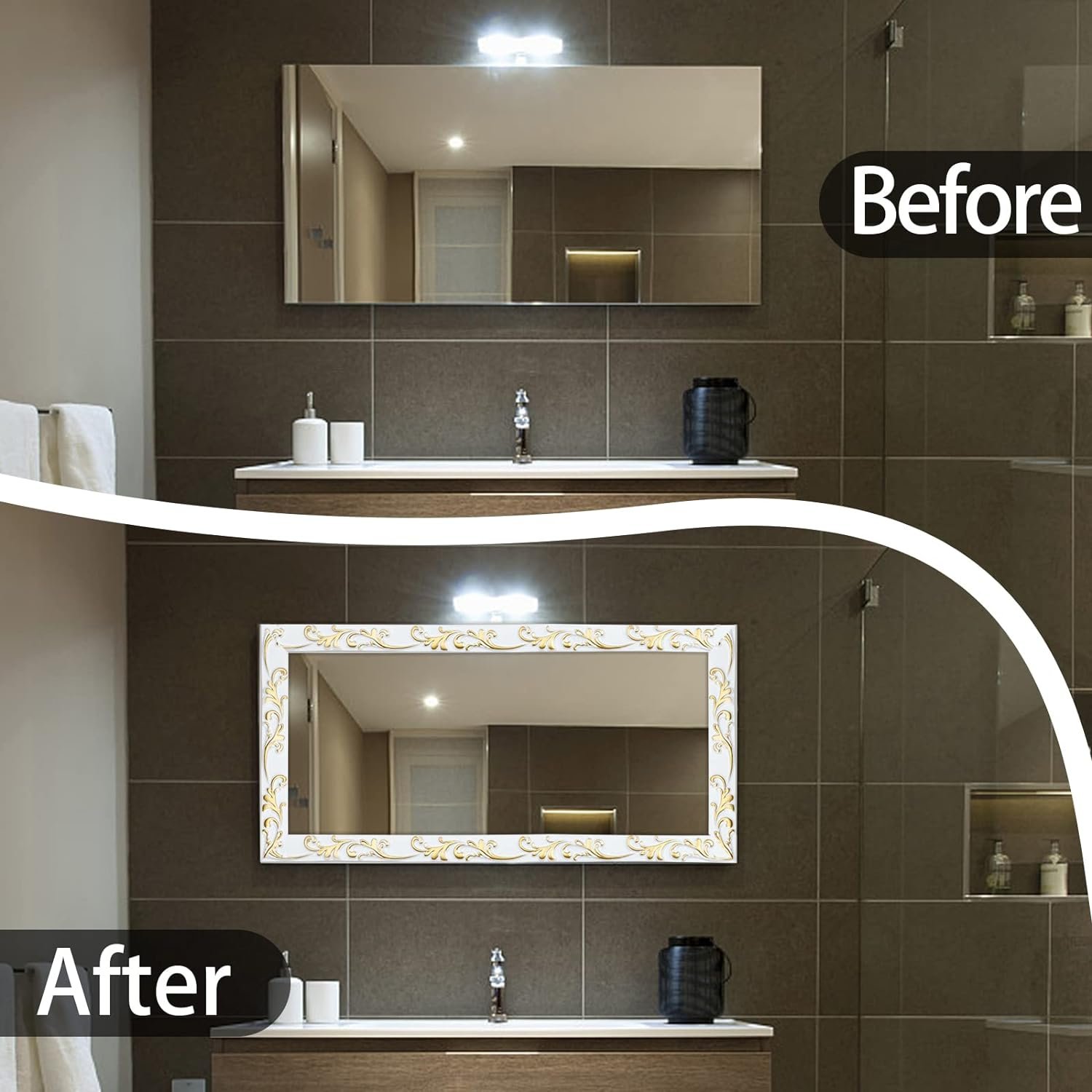 1m Self Adhesive Flexible Wall Molding Trim, Peel and Stick Crown Molding Wall Trim, Ceiling Molding for Mirror Frame , Home