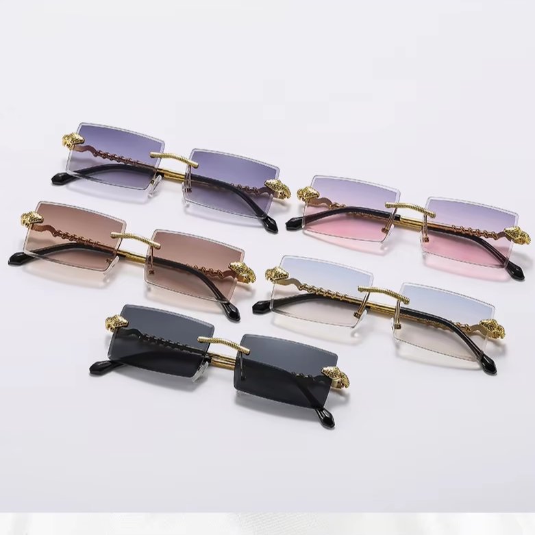 high quality famous brand designer sun glasses vintage metal square frame fashion rimless trendy women men sunglasses 2024