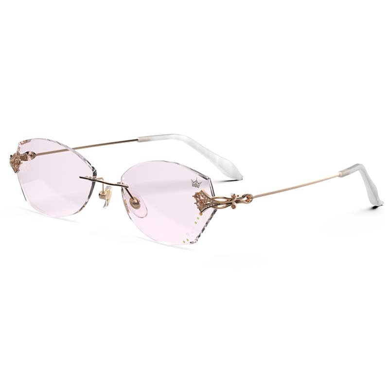 Lightweight Unique Italian Style Designer Flower Pattern Eyeglasses Rimless Optical Eyeglasses Frame with Gem-inlay for Ladies