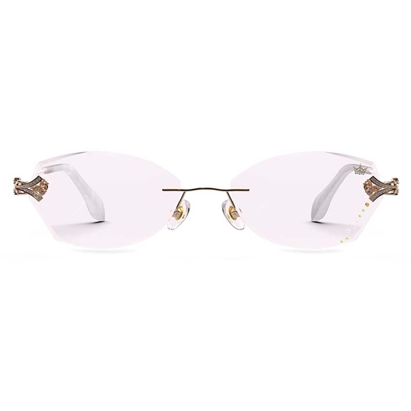 Lightweight Unique Italian Style Designer Flower Pattern Eyeglasses Rimless Optical Eyeglasses Frame with Gem-inlay for Ladies