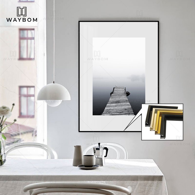 Large size black gold aluminum metal L shape glass photo frame family photo frame mouldings