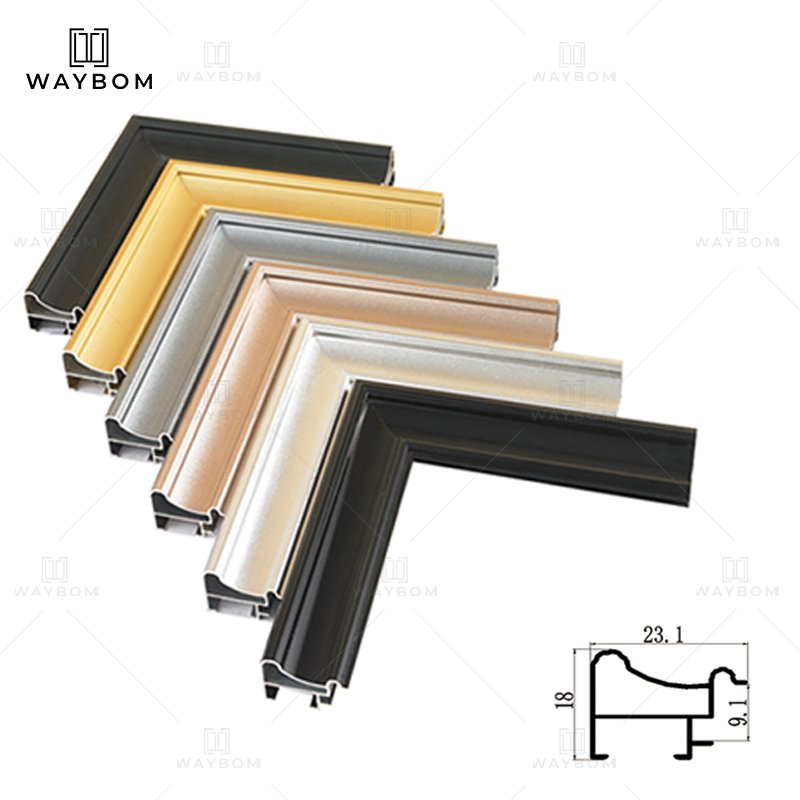 Large size black gold aluminum metal L shape glass photo frame family photo frame mouldings