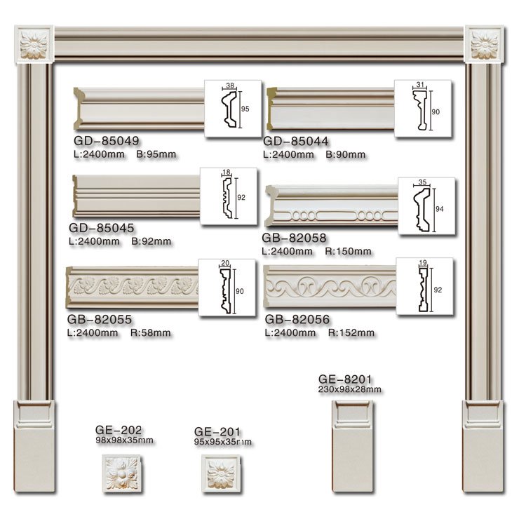 wholesale polyurethane Artificial 3d foam Exterior window Cornice frame Mouldings designs
