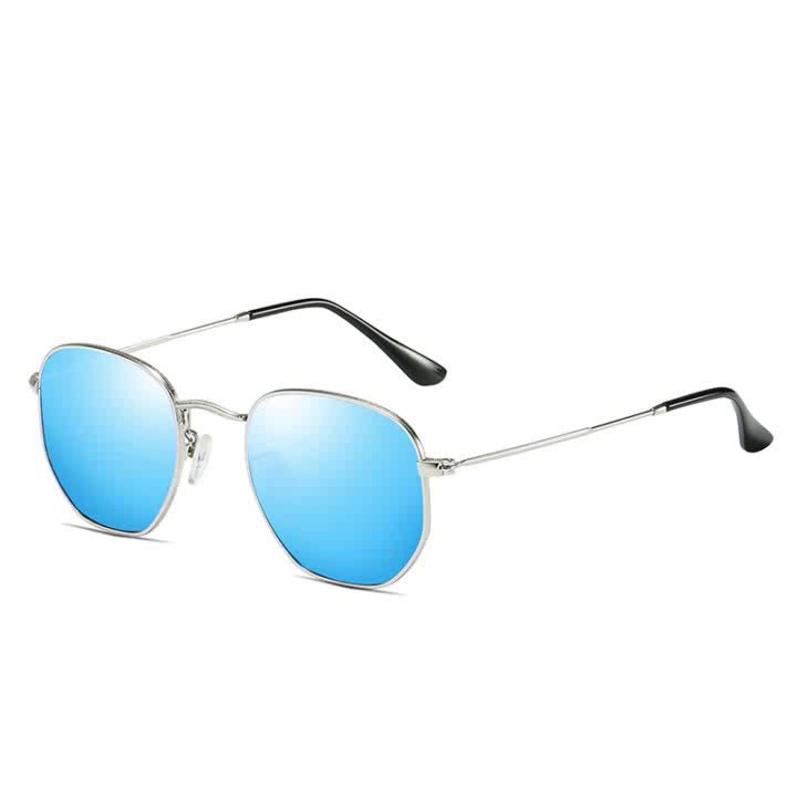 Irregular Sunglasses Metal Frame Blue Mirror Lens Black Shades Popular polarized sports sunglasses uv400 silver