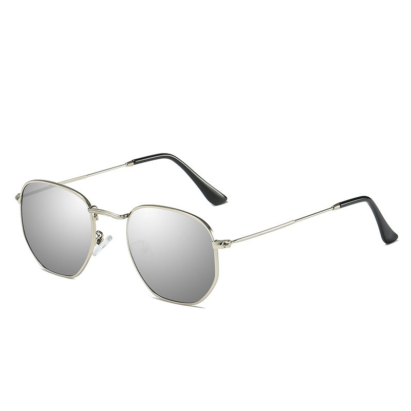 Irregular Sunglasses Metal Frame Blue Mirror Lens Black Shades Popular polarized sports sunglasses uv400 silver