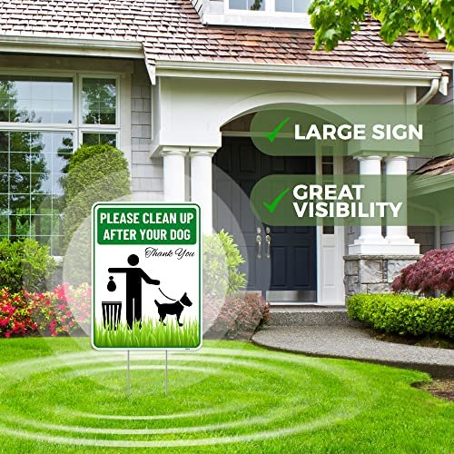 Clean Up After Your Dog Sign with Stakes Corrugated Plastic - Please Pick Up Your Dog Poop Yard Grass Lawn Sign