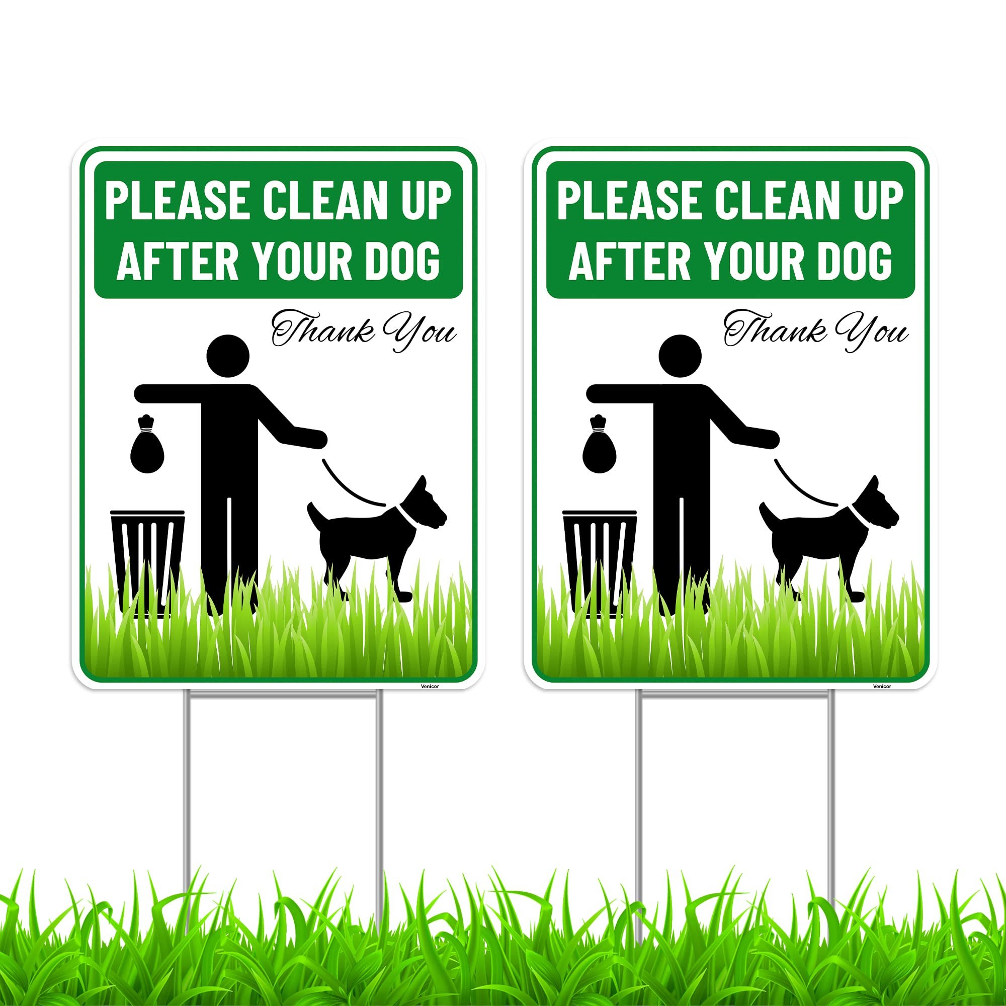 Clean Up After Your Dog Sign with Stakes Corrugated Plastic - Please Pick Up Your Dog Poop Yard Grass Lawn Sign