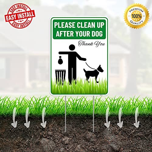 Clean Up After Your Dog Sign with Stakes Corrugated Plastic - Please Pick Up Your Dog Poop Yard Grass Lawn Sign