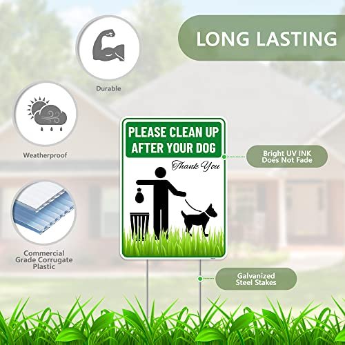 Clean Up After Your Dog Sign with Stakes Corrugated Plastic - Please Pick Up Your Dog Poop Yard Grass Lawn Sign