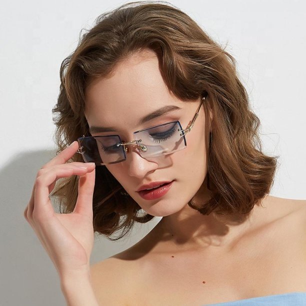Vintage Gradient Rimless Sun Glasses Sunglasses Metal Rectangle Custom Logo Retro Fashionable UV400 Hot Unisex Multi Color PC ZT